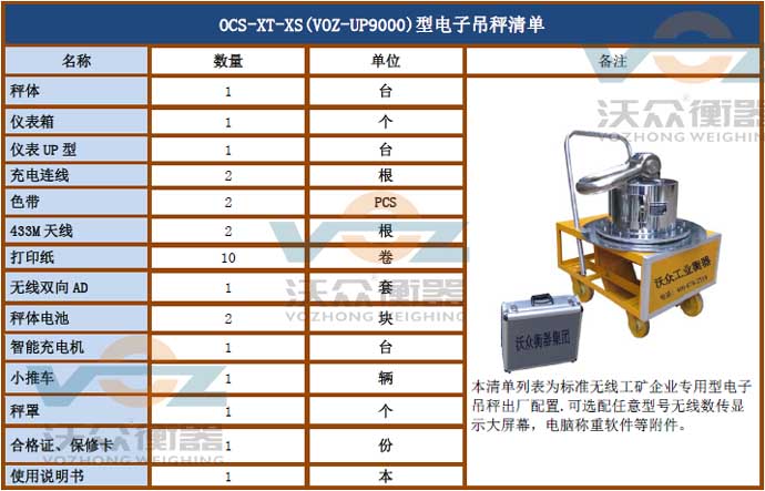 电子吊钩秤配置清单